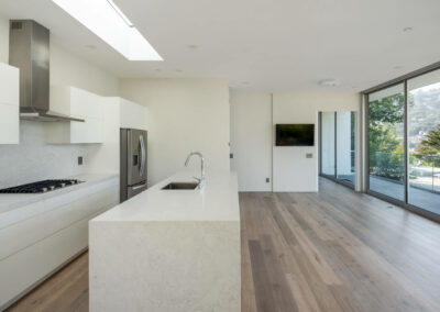 kitchen island with patio view