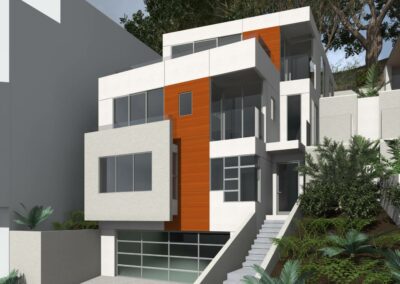 close up front of house 3d render side angle